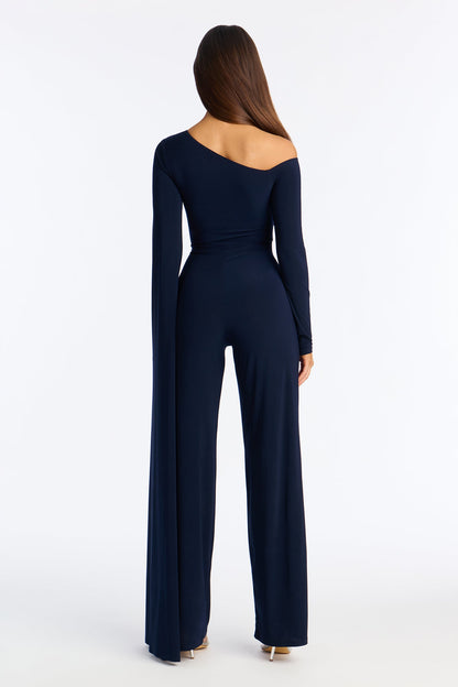 Giselle Off Shoulder Wide Leg Jumpsuit - Navy