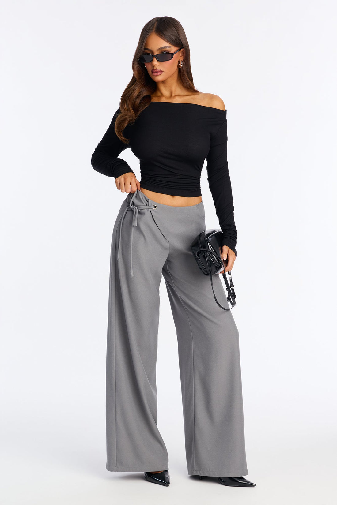 Subtle Slay Crepe Tie Waist Pant 33″ - Grey