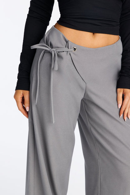 Subtle Slay Crepe Tie Waist Pant 33″ - Grey