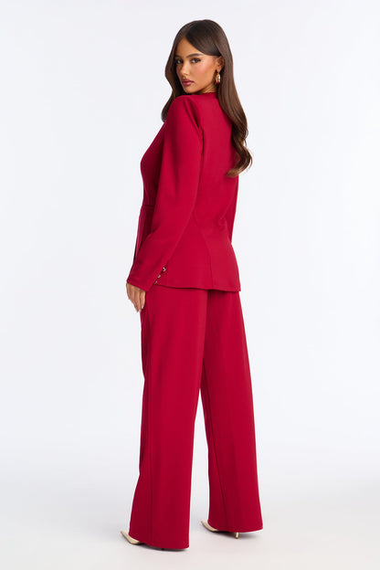 Harley Stretch Crepe Blazer Pant Set - Red