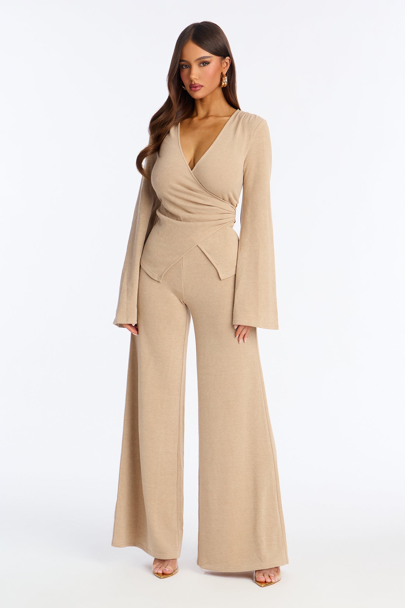 Bailey Flare Leg Pant Set - Taupe
