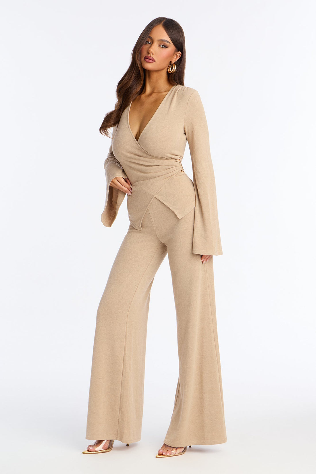 Bailey Flare Leg Pant Set - Taupe