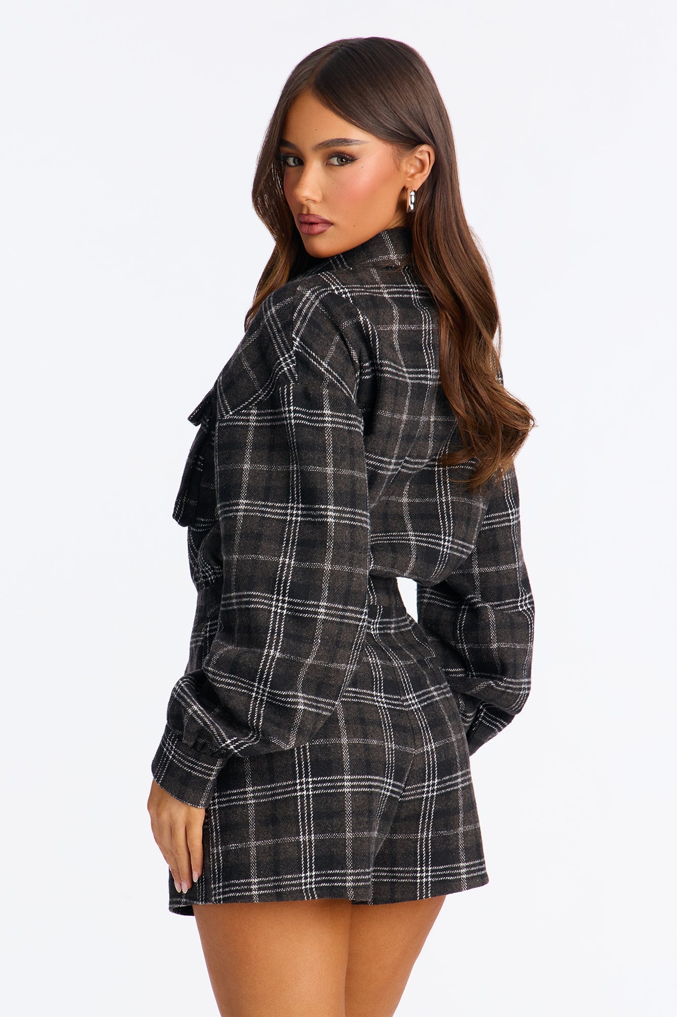 Farrah Flannel Collar Romper - Charcoal