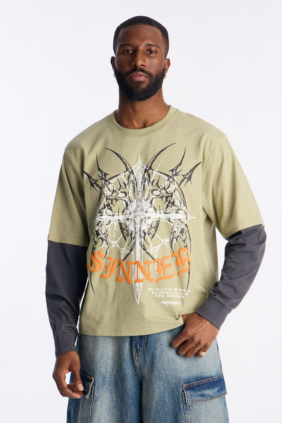 Once A Sinner 2fer Long Sleeve Tee - Green