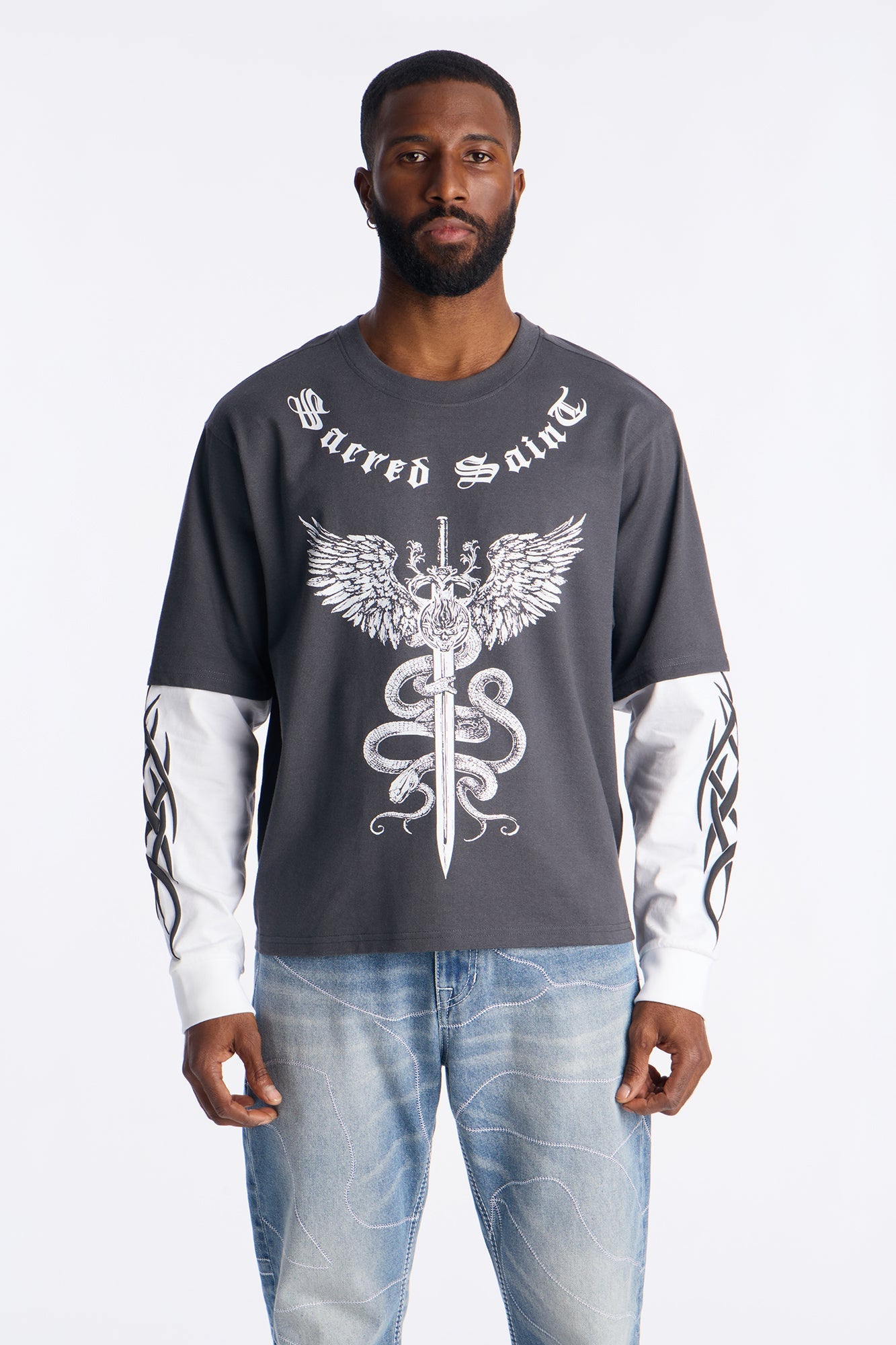 Sacred Saint 2fer Long Sleeve Tee - Black