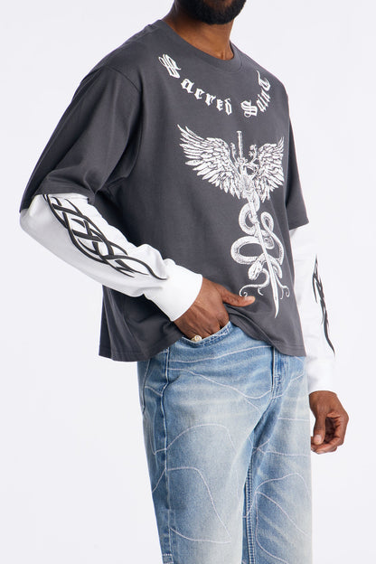 Sacred Saint 2fer Long Sleeve Tee - Black