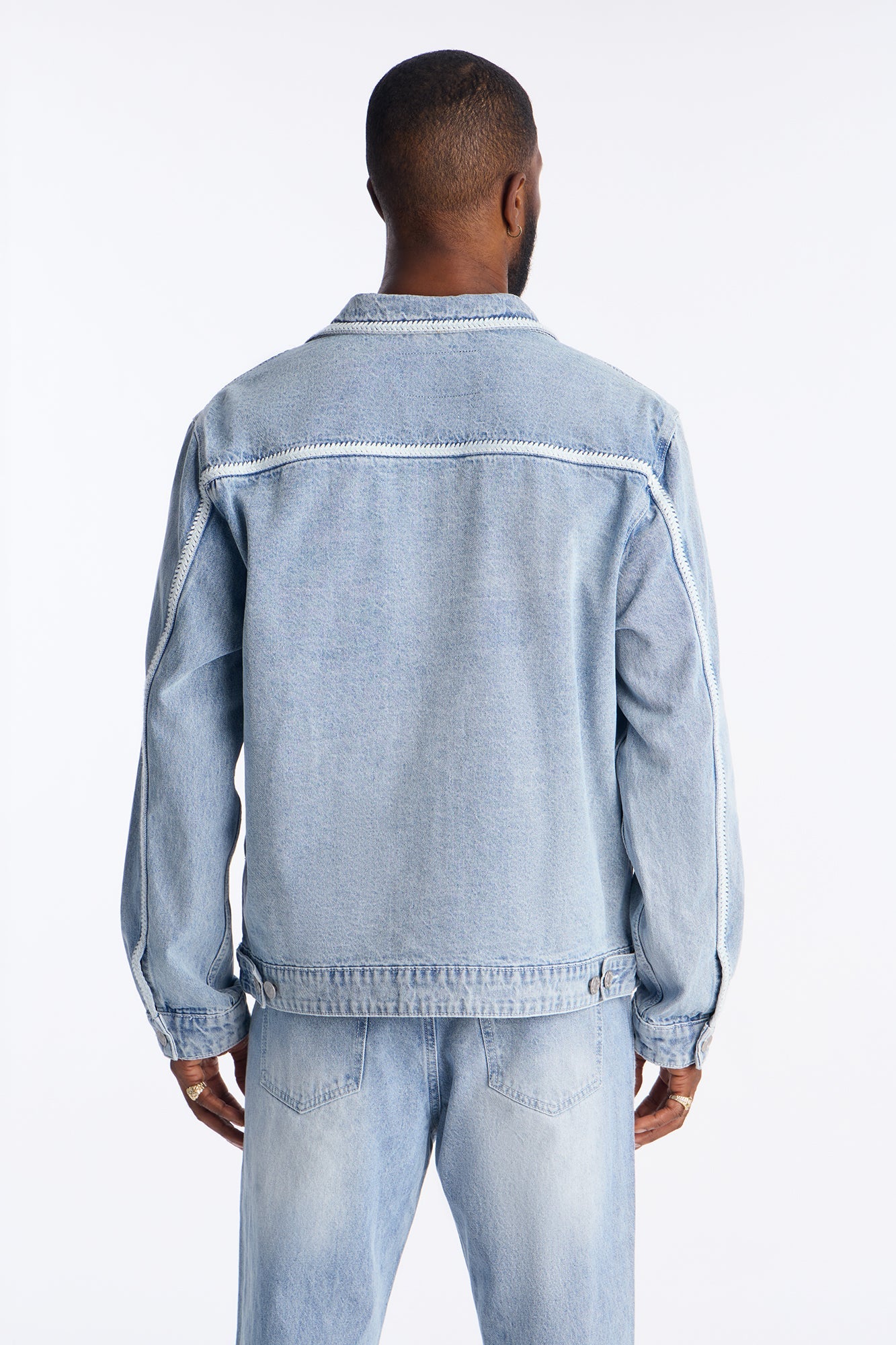 Crochet Denim Trucker Jacket - Light Blue Wash