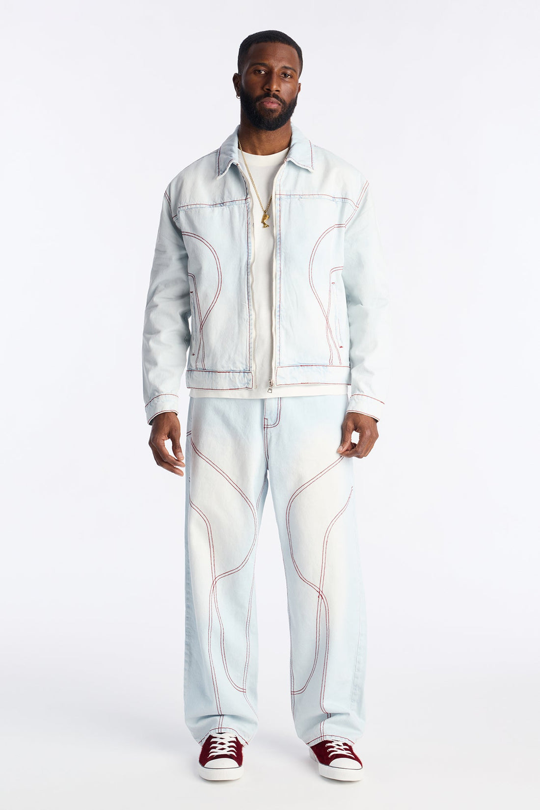Cropped Thick Thread Denim Work Jacket - Light Wash