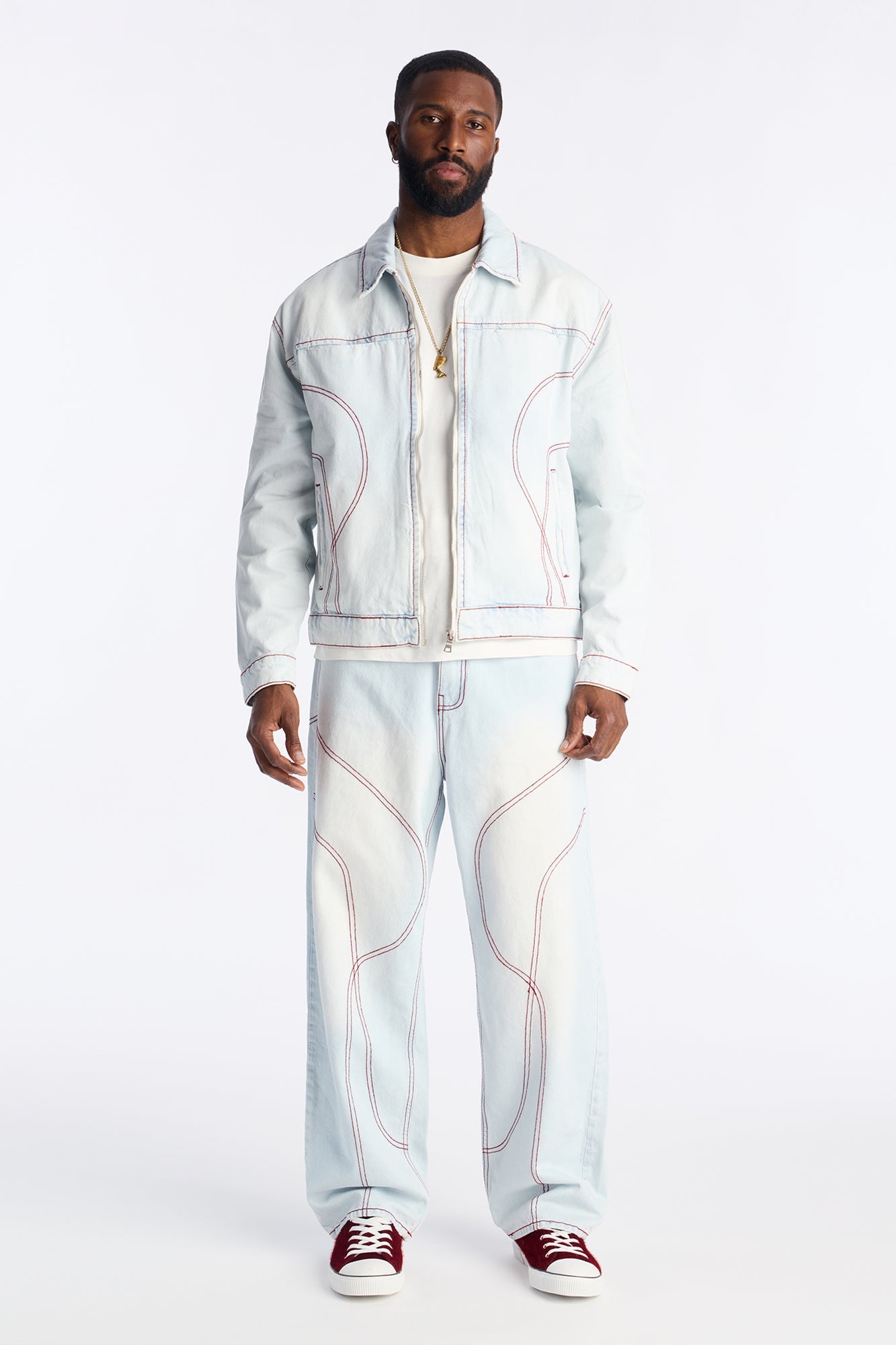 Cropped Thick Thread Denim Work Jacket - Light Wash