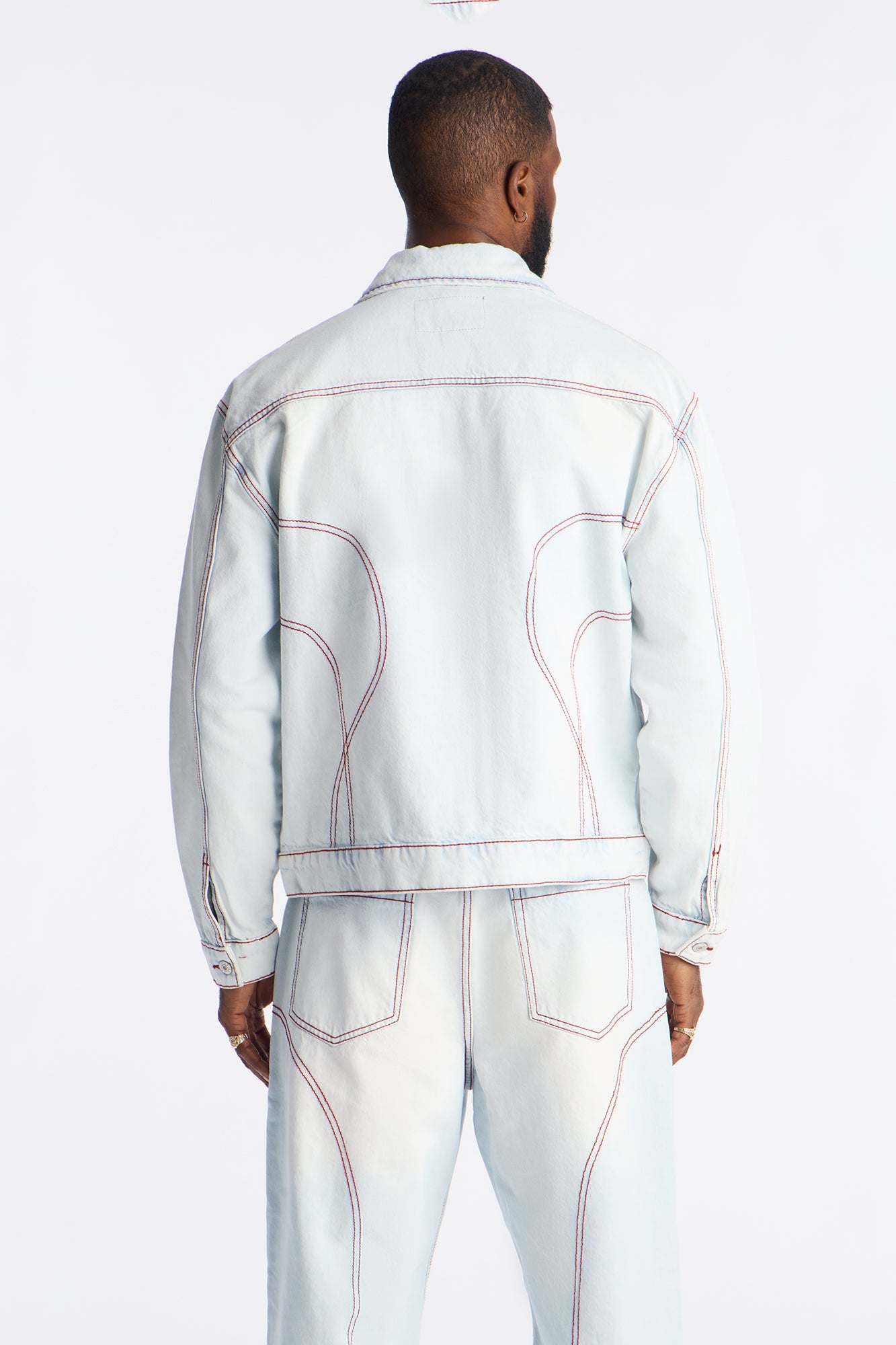 Cropped Thick Thread Denim Work Jacket - Light Wash