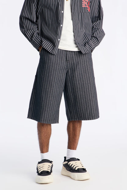 Baggy Ghost Pinstripe Denim Short - Grey