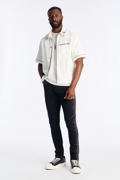 Stacked Skinny Fancy Me Pearls With Jewel Jean - Black