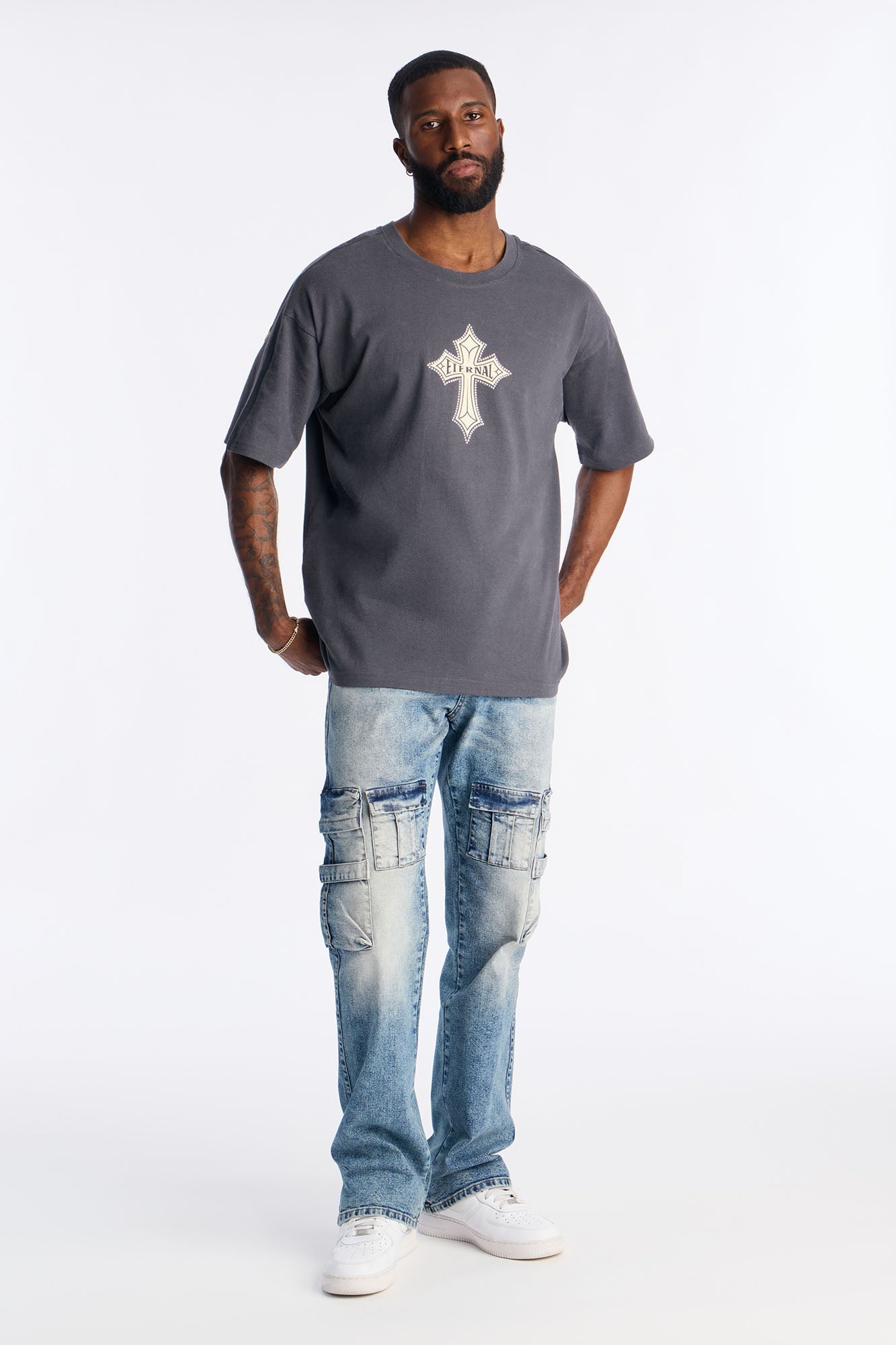 Stacked Slim Flare Enough Cargo Jean - Medium Blue Wash