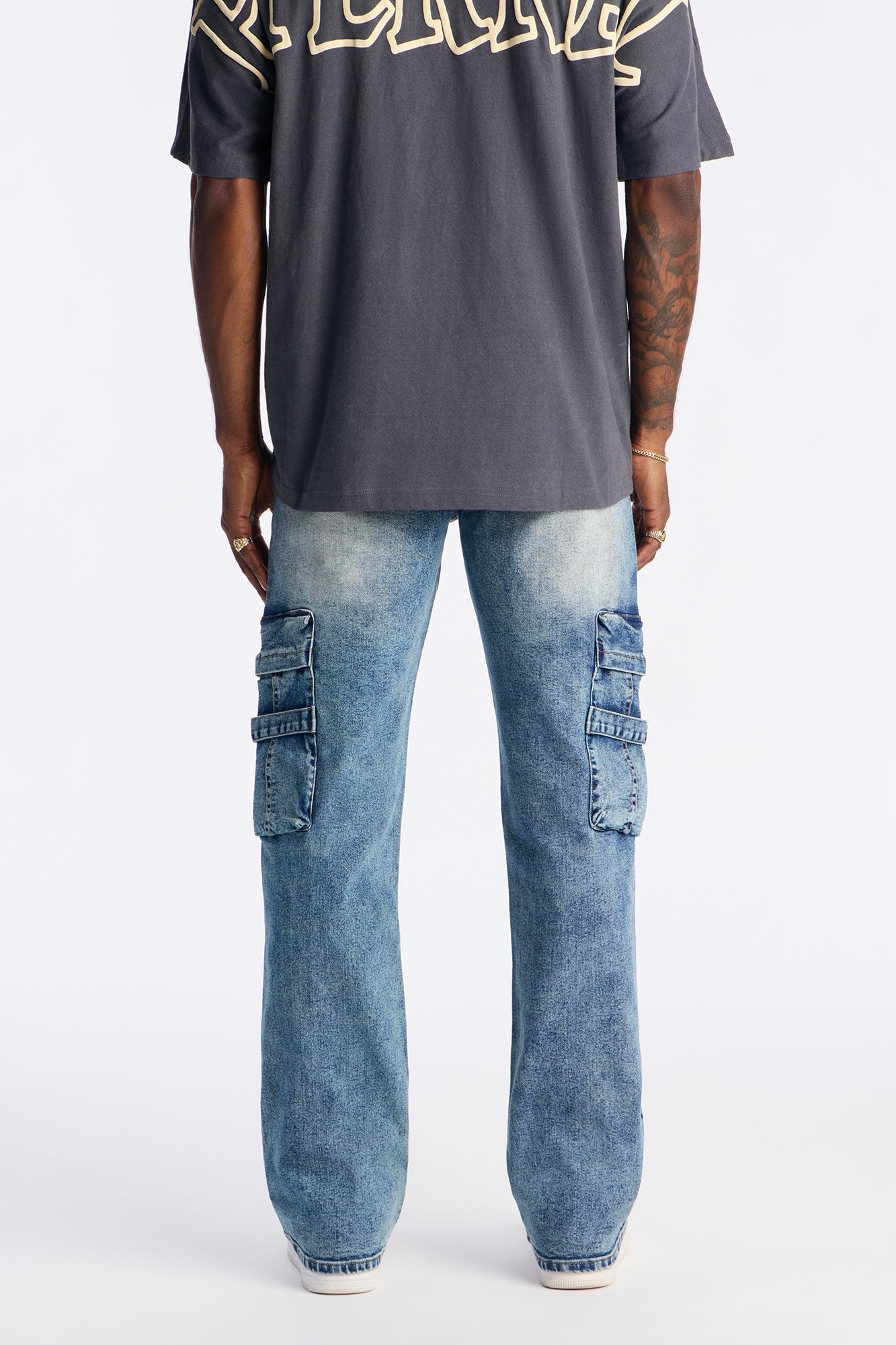 Stacked Slim Flare Enough Cargo Jean - Medium Blue Wash