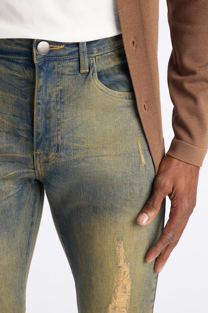 Stacked Skinny Flare Jeweled In Flames Jeans - Vintage Wash