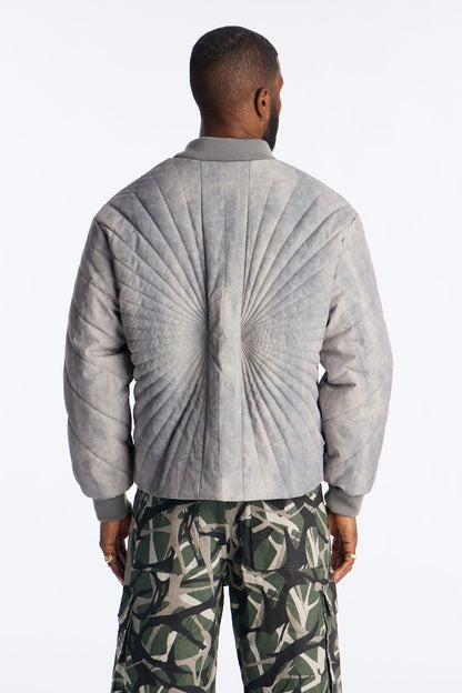 Dirty Washed Stitched Paneled Bomber Jacket - Grey