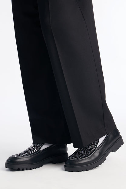 Embellished Slip On Loafers - Black