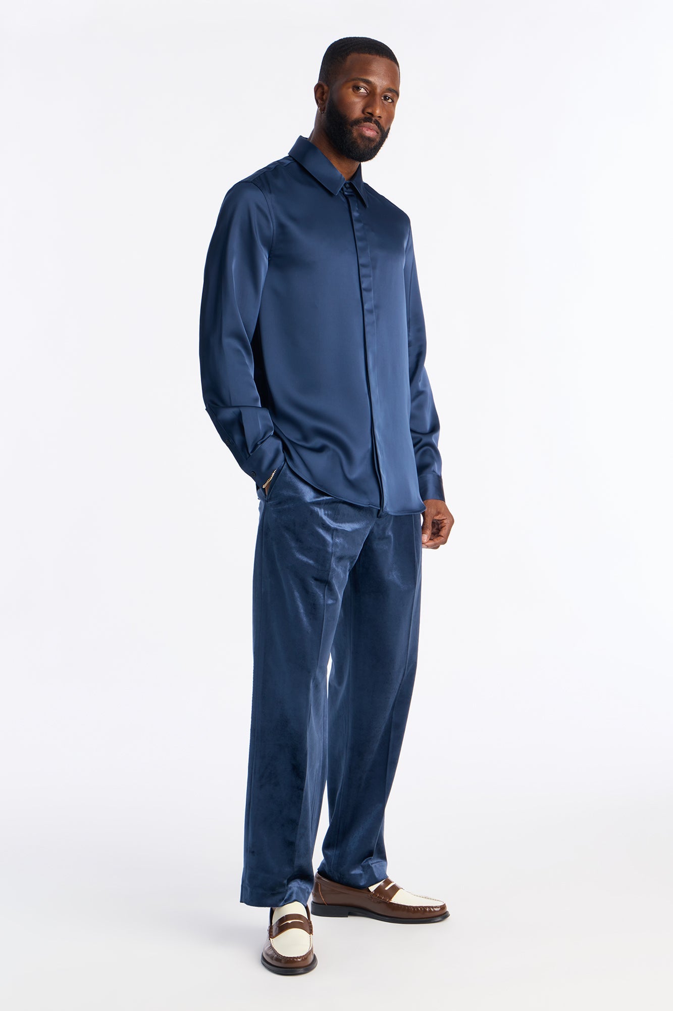 Luxe Easy Flow Button Up Shirt - Navy