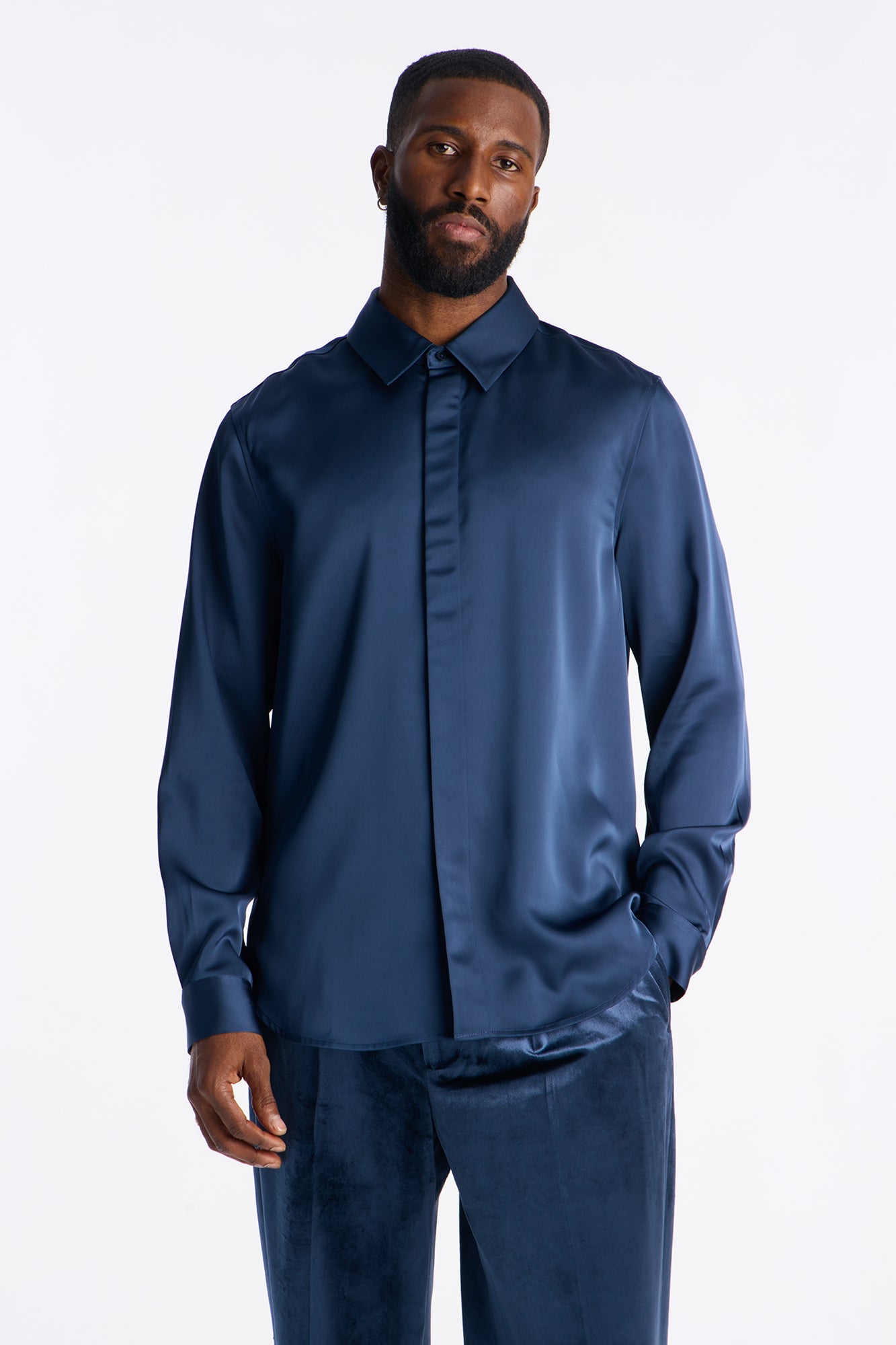 Luxe Easy Flow Button Up Shirt - Navy