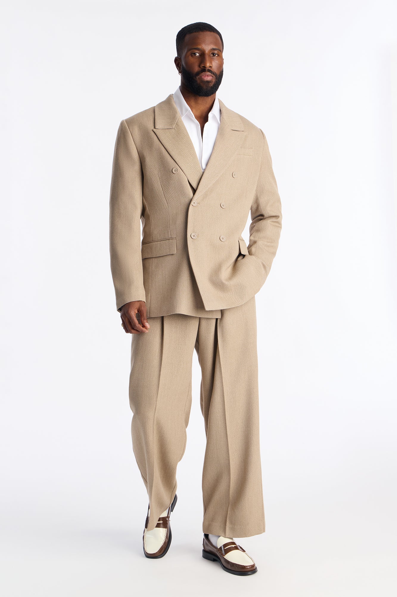 Relaxed Double Breasted Galaxy Blazer - Taupe