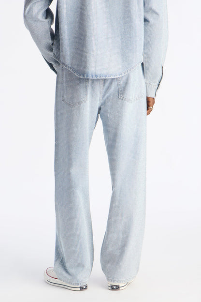 Baggy Jeweled Diamond Drift Jean - Light Wash