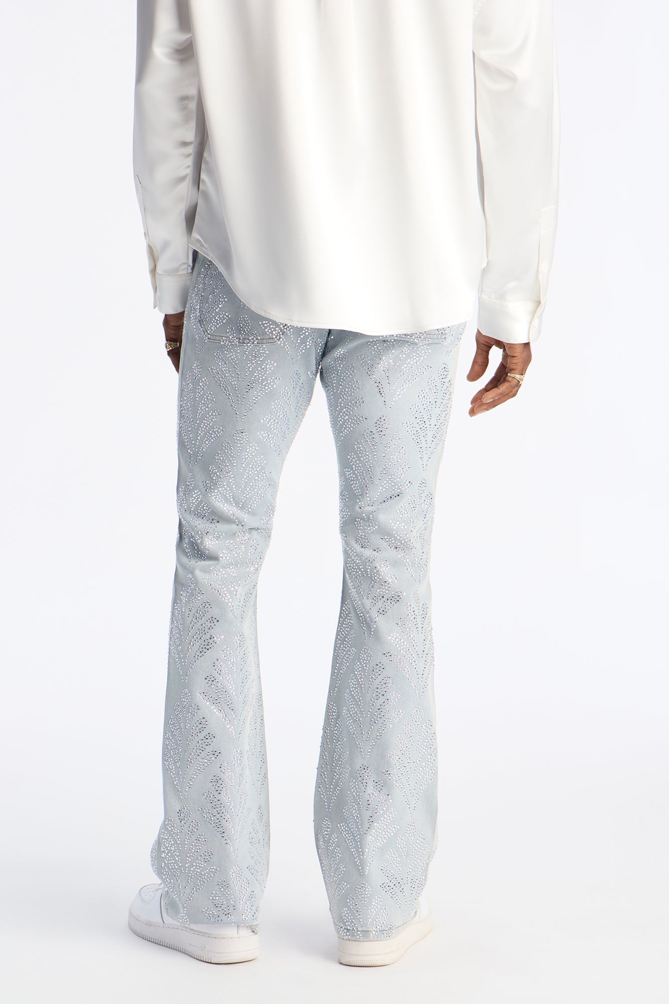 Stacked Skinny Flare Jeweled Bladeleaf Jean - Light Wash