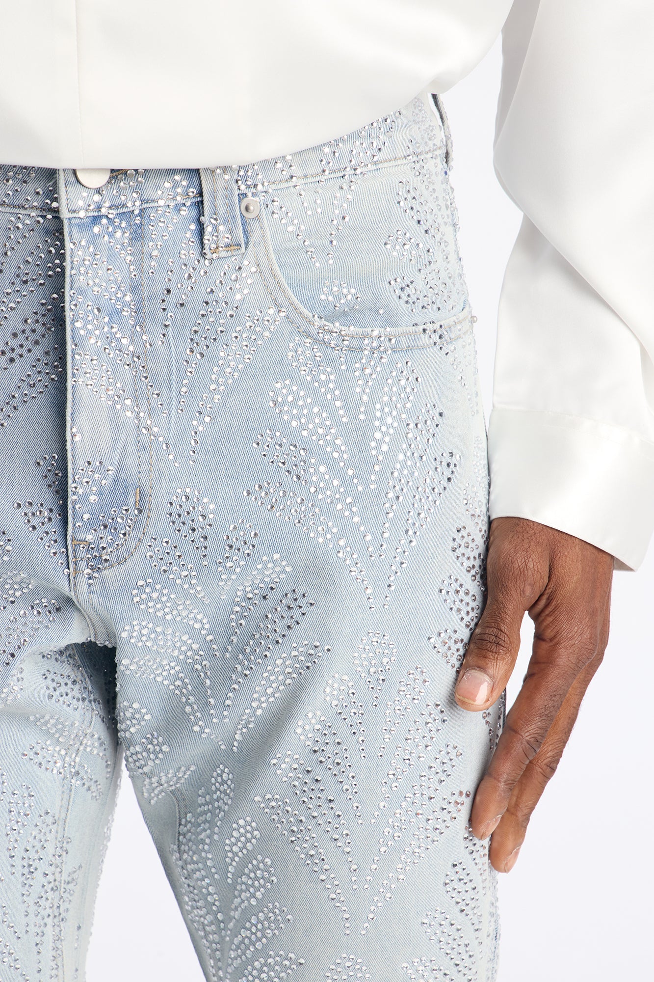 Stacked Skinny Flare Jeweled Bladeleaf Jean - Light Wash