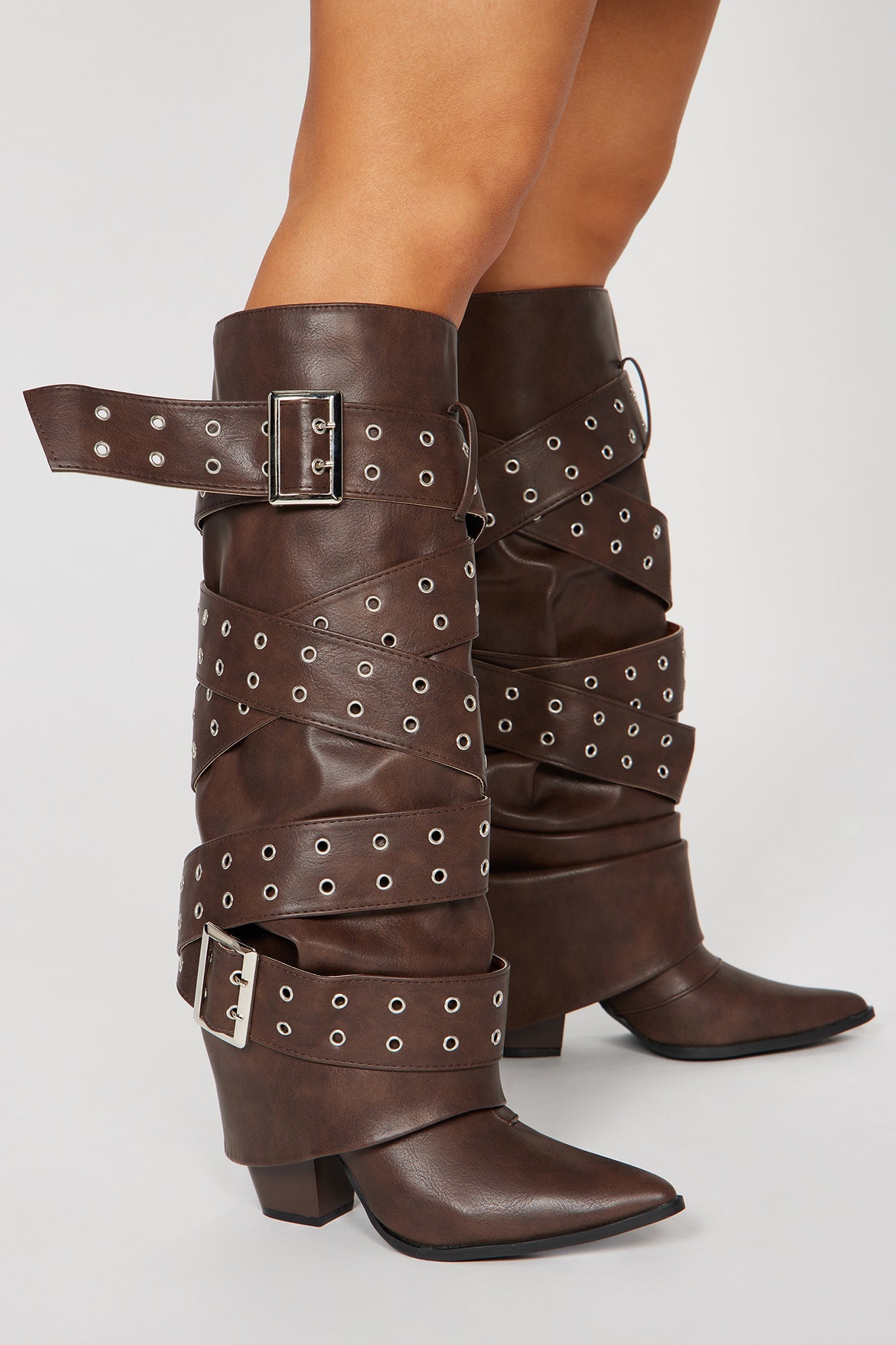 Tie You Down Overlay Boots - Brown