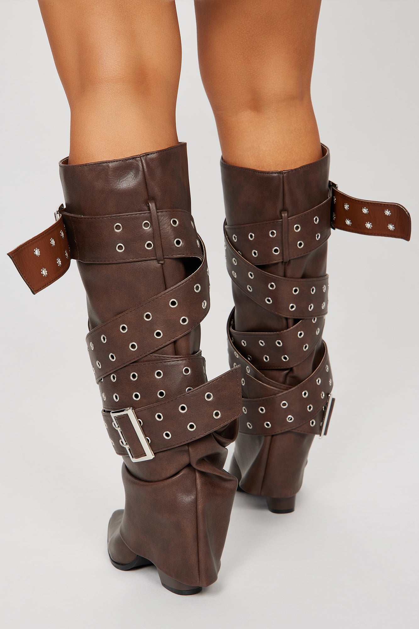Tie You Down Overlay Boots - Brown