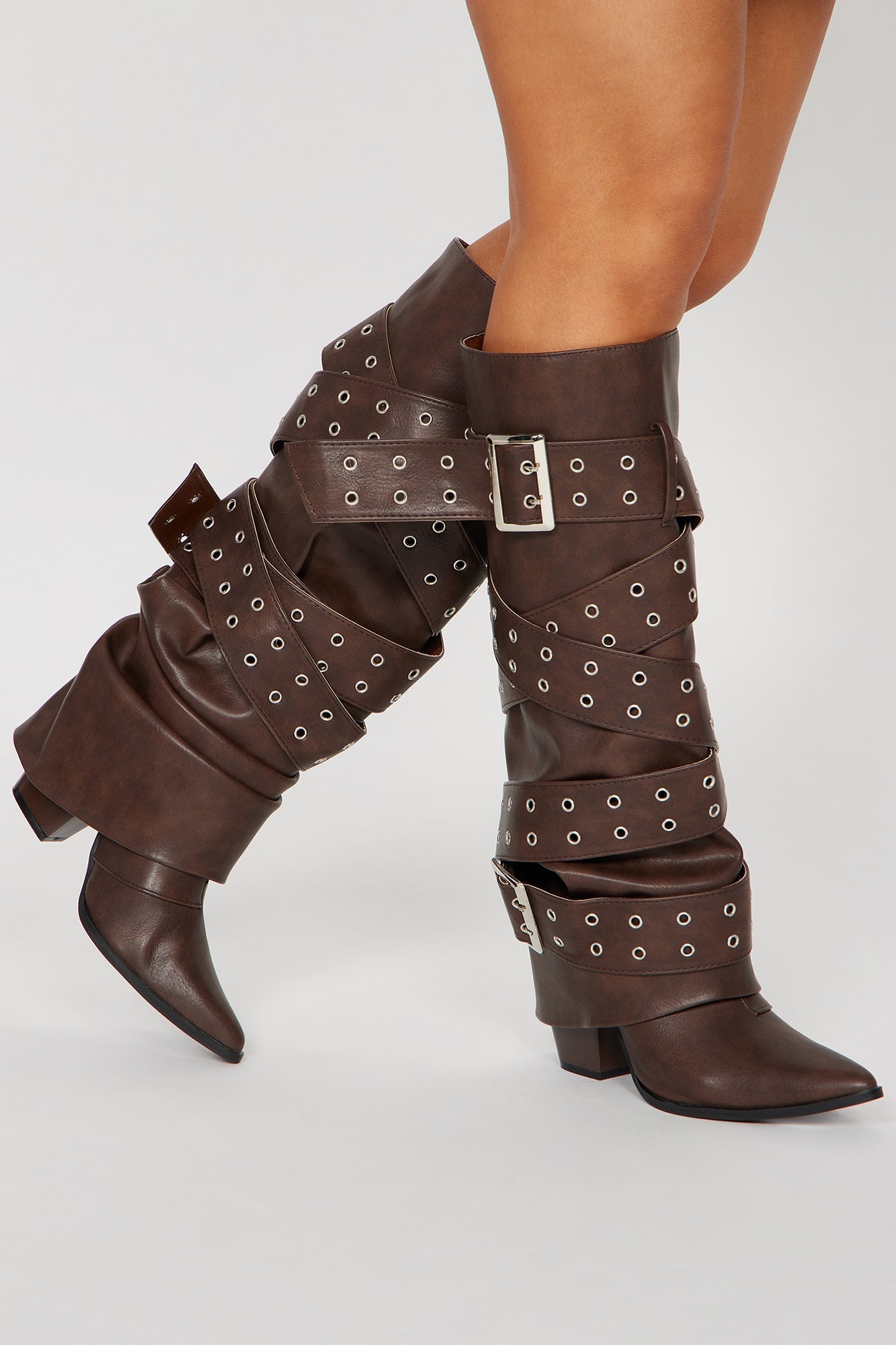 Tie You Down Overlay Boots - Brown
