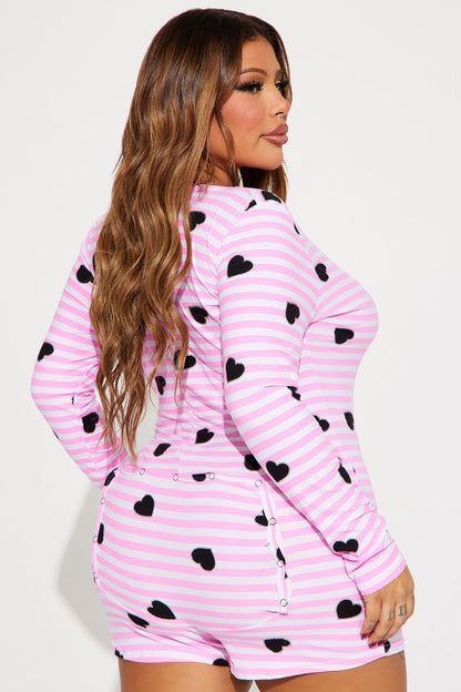 All My Heart Long Sleeve PJ Romper Onesie - Pink/combo