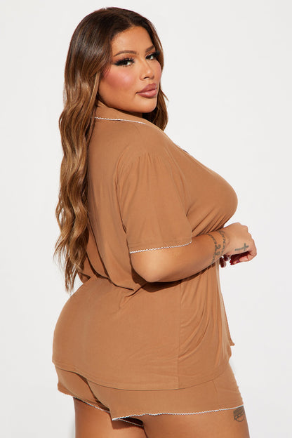 Weekends In PJ Short Set - Tan