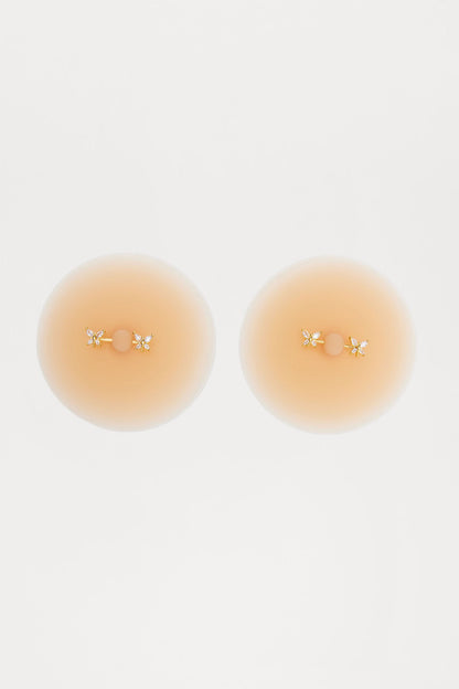 Tingly Feeling Faux Pierced Nipple Cover Pasties - Nude