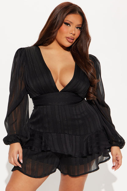 Very Demure Satin Romper - Black