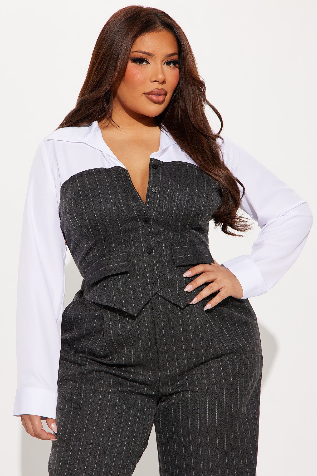 In Attendance Pinstripe Wide Leg Pant Set - Black