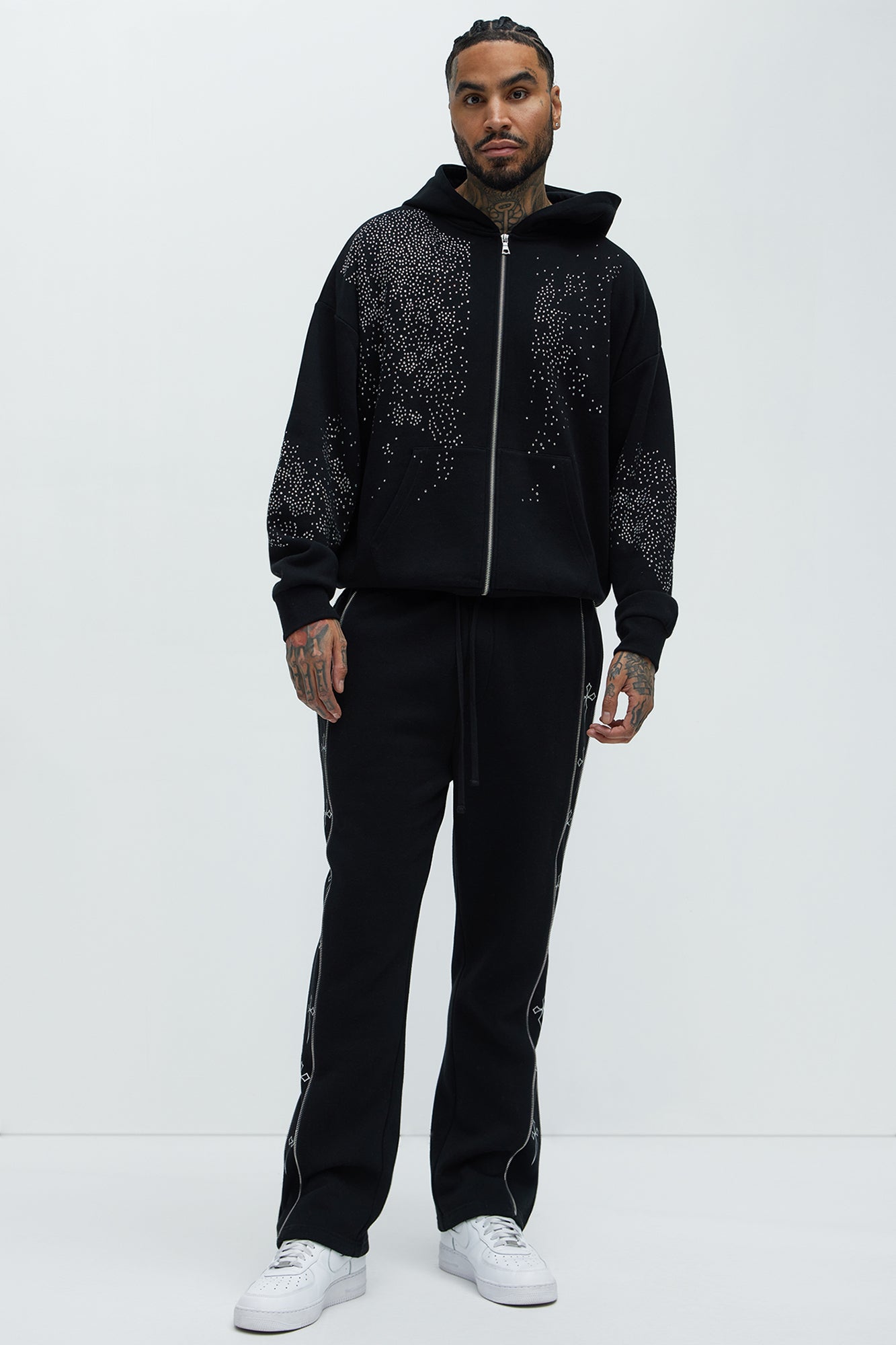 Tyson Capen Rhinestones Oversized Zip Hoodie - Black
