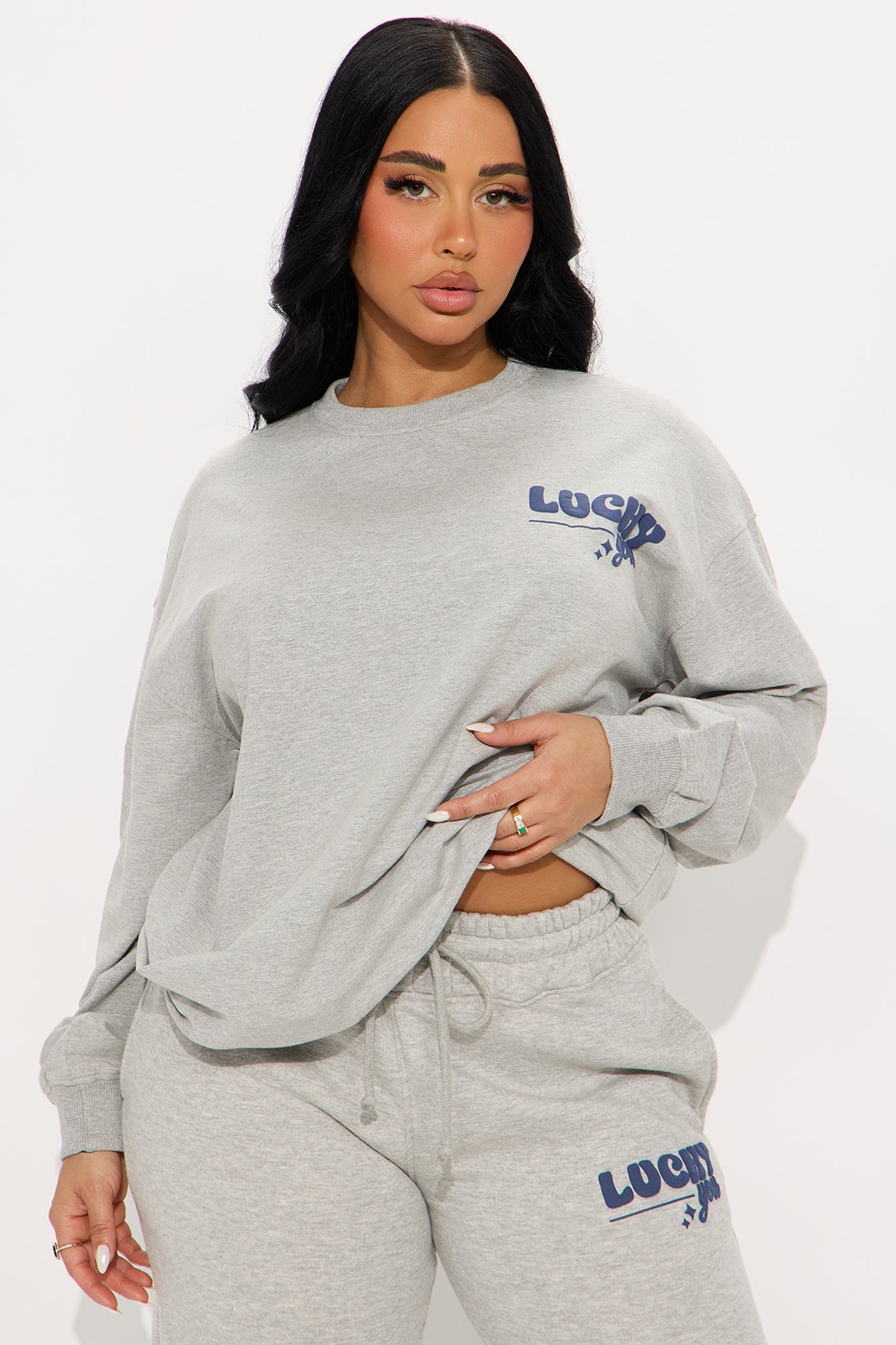 Lucky You Wide Leg Pant Set - Grey