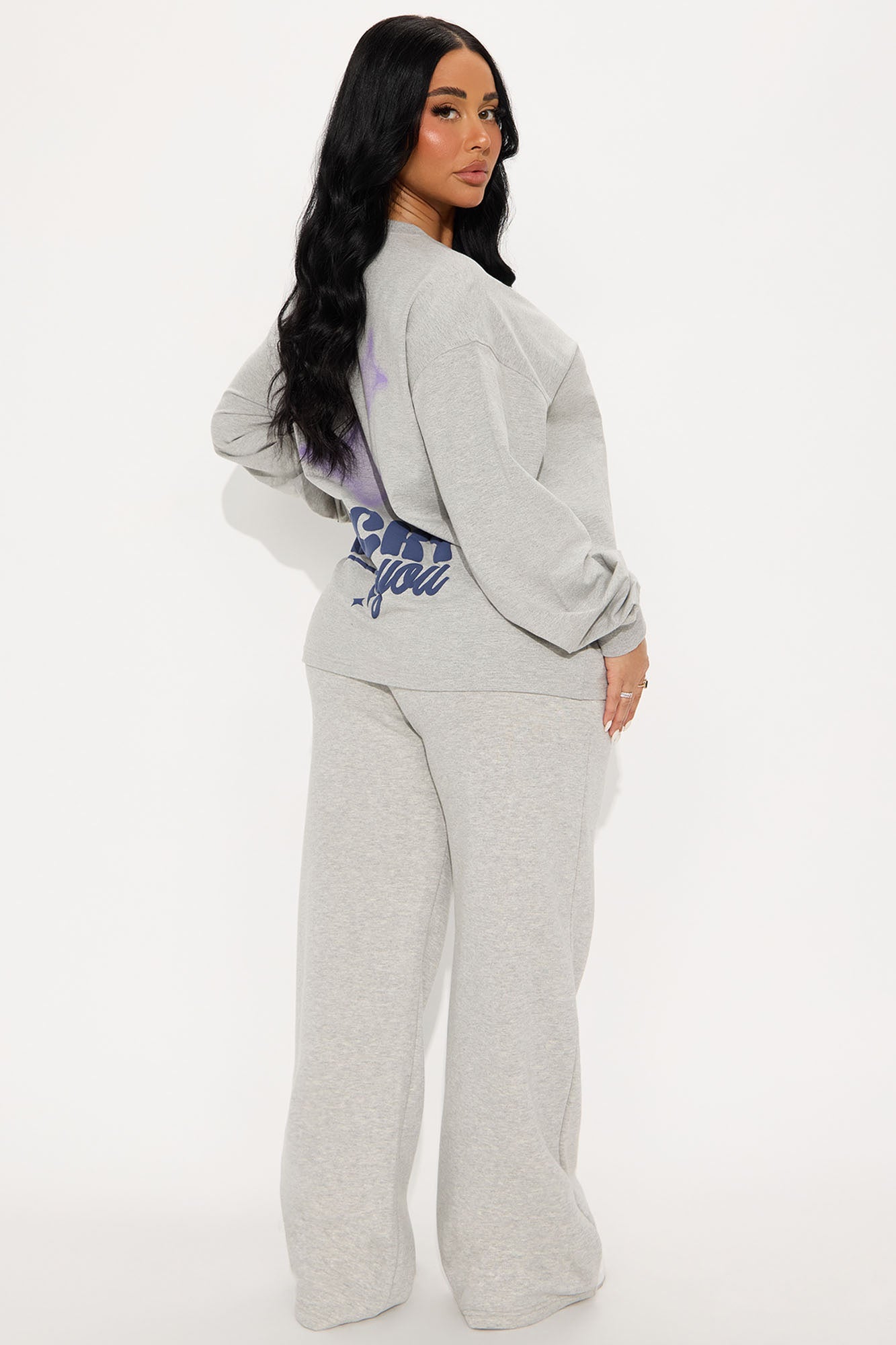 Lucky You Wide Leg Pant Set - Grey