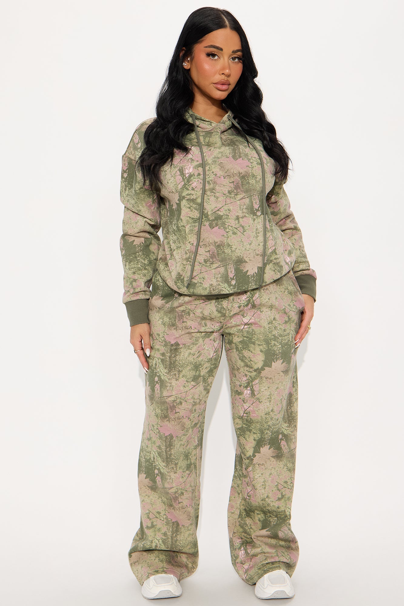 In The Wild Camo Fleece Hoodie Pant Set - Olive/combo