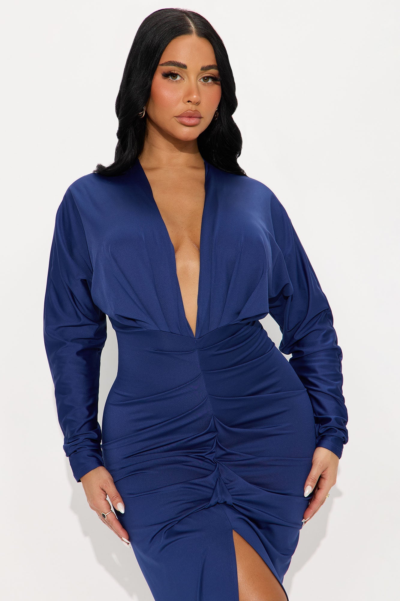 Kennedi Long Sleeve Midi Dress - Navy
