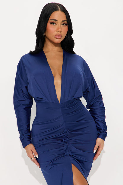 Kennedi Long Sleeve Midi Dress - Navy