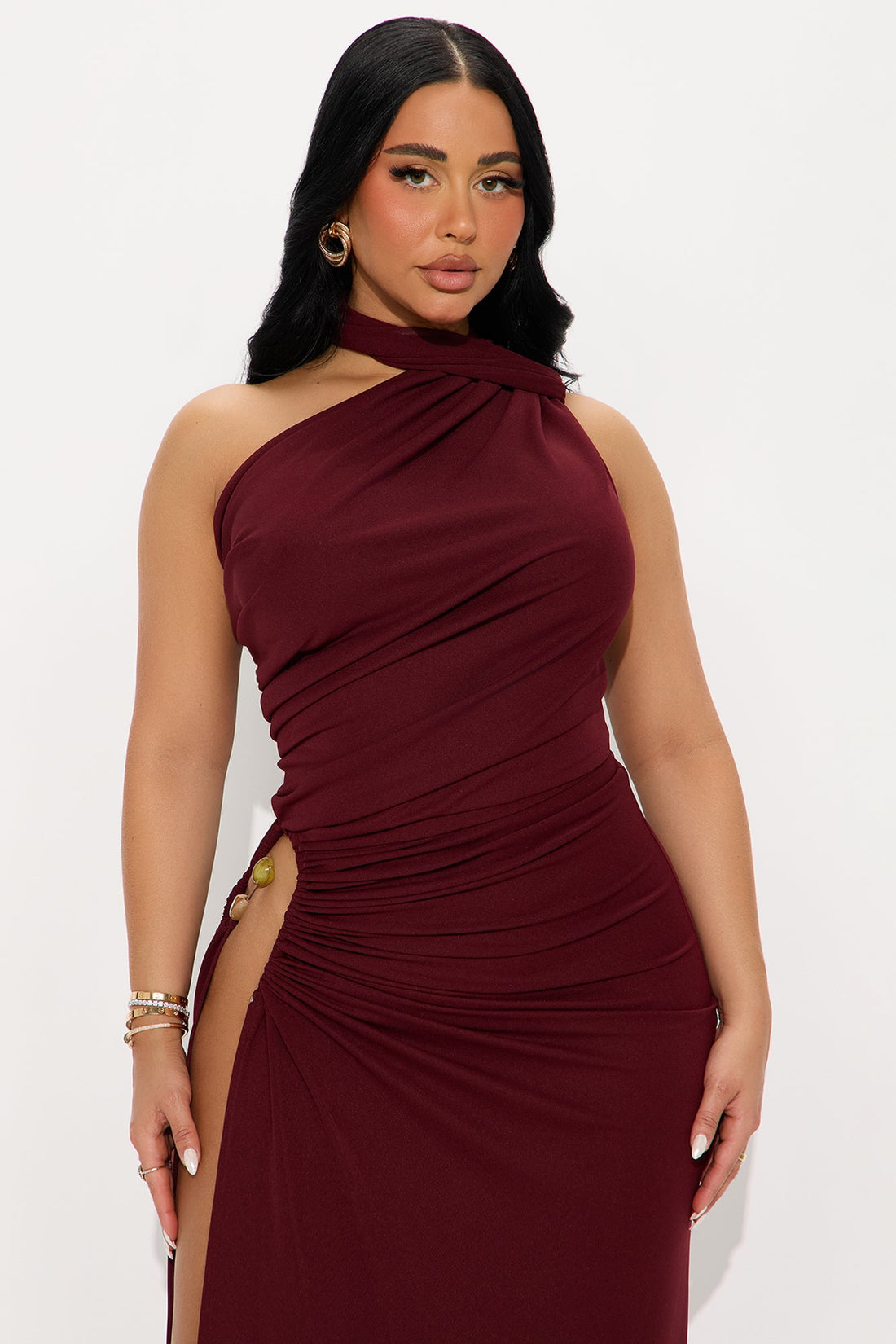Jasmyn High Slit Maxi Dress - Burgundy