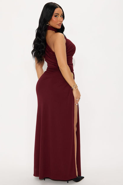 Jasmyn High Slit Maxi Dress - Burgundy