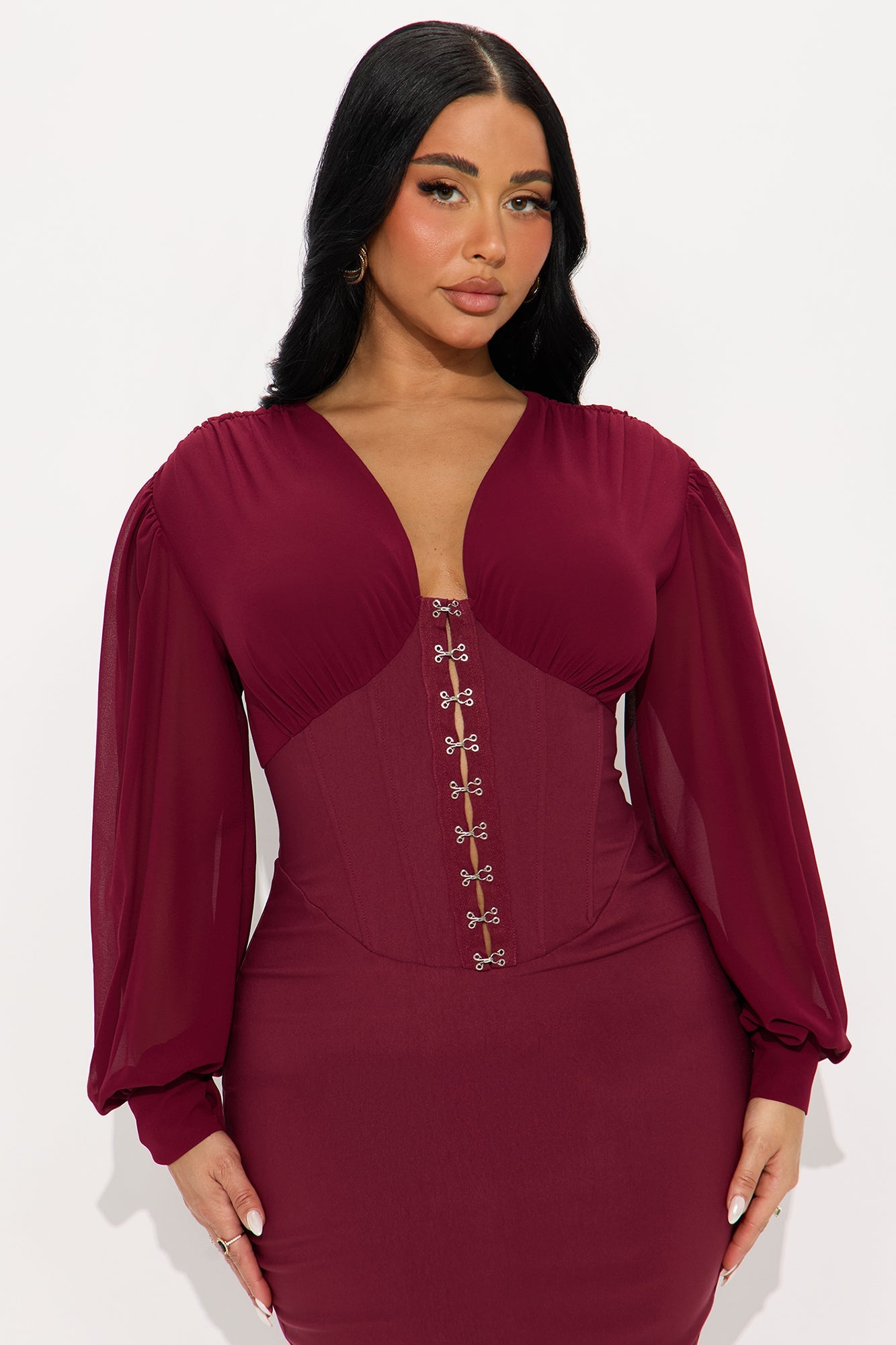 Cute But Psycho Chiffon Corset Midi Dress - Wine