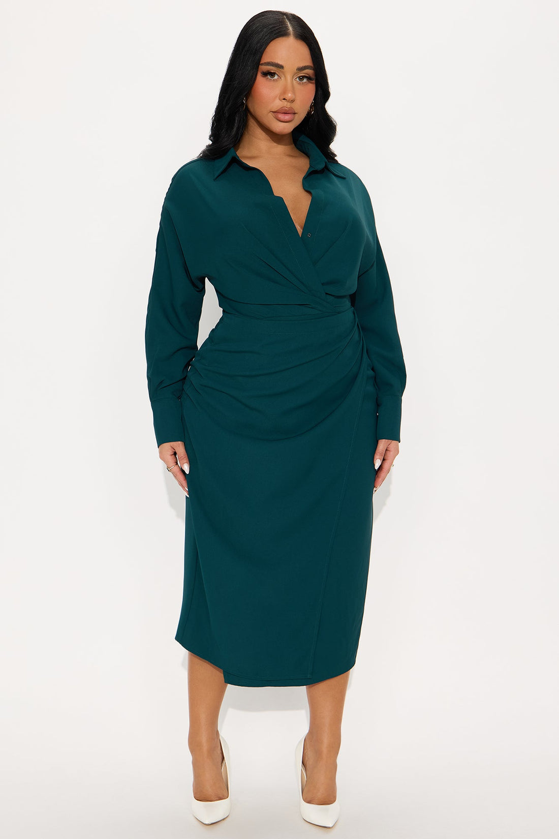 Giada Wrap Shirt Midi Dress - Hunter