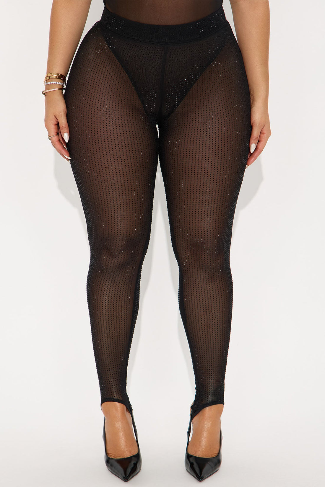 Xela Rhinestone Mesh Stirrup Legging - Black