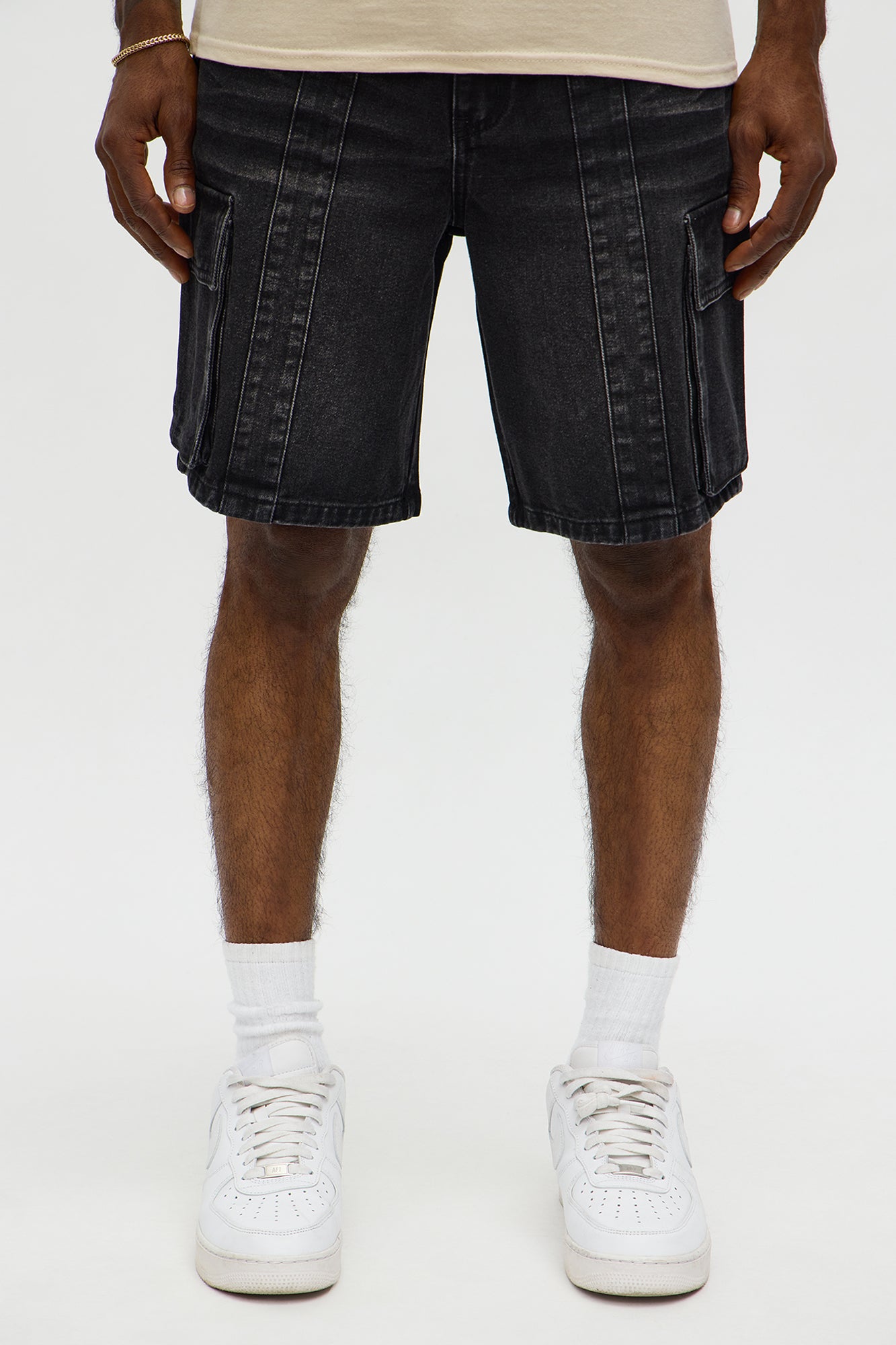 Relaxed Catch Me Camping Paneled Denim Cargo Short - Black Wash