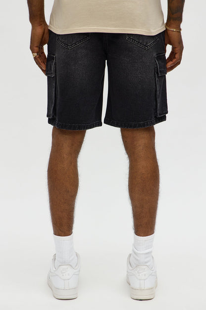 Relaxed Catch Me Camping Paneled Denim Cargo Short - Black Wash
