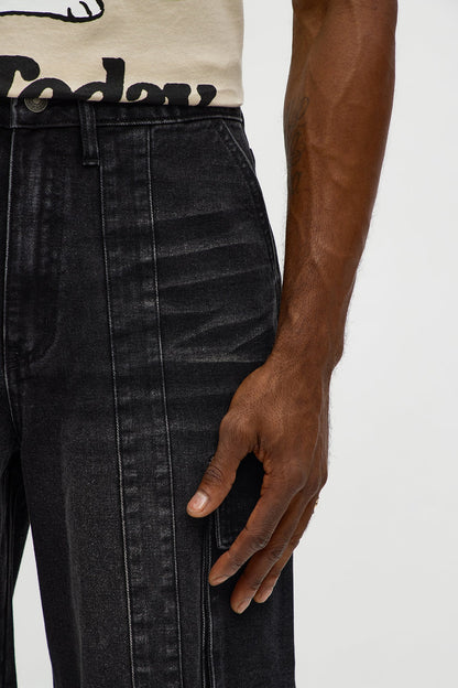 Relaxed Catch Me Camping Paneled Denim Cargo Short - Black Wash