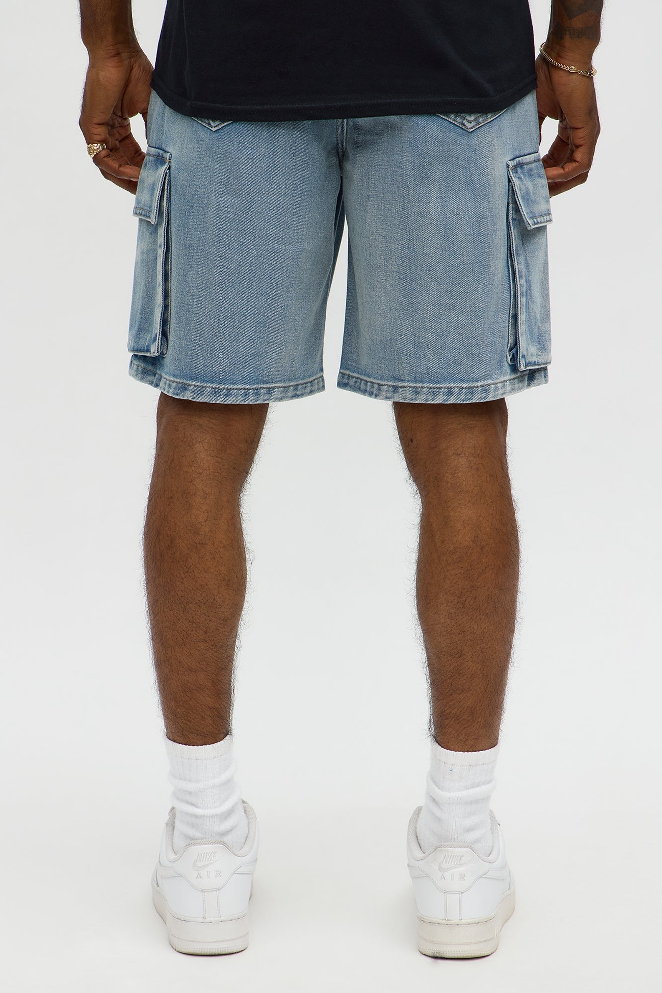 Relaxed Catch Me Camping Paneled Denim Cargo Short - Light Blue Wash